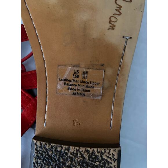 Sam Edelman GEMMA Sandal Caged Red Suede Gladiator Strappy Flat Open 8.5 - Picture 6 of 7